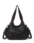 Minimalist Retro-Style Vegan Leather Bag with Stud Details and Large Capacity