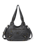 Minimalist Retro-Style Vegan Leather Bag with Stud Details and Large Capacity