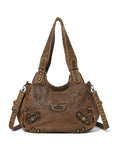 Minimalist Retro-Style Vegan Leather Bag with Stud Details and Large Capacity