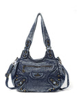 Minimalist Retro-Style Vegan Leather Bag with Stud Details and Large Capacity