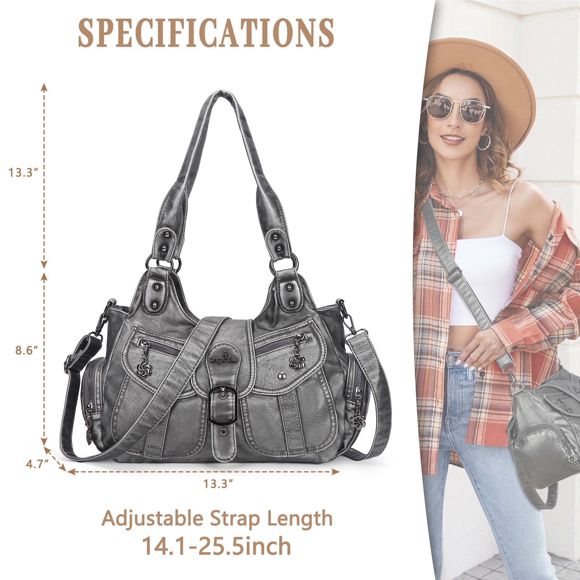 Women's retro fashion multi-compartment large capacity hobo bag | angel kiss bag-Angelkiss Bag