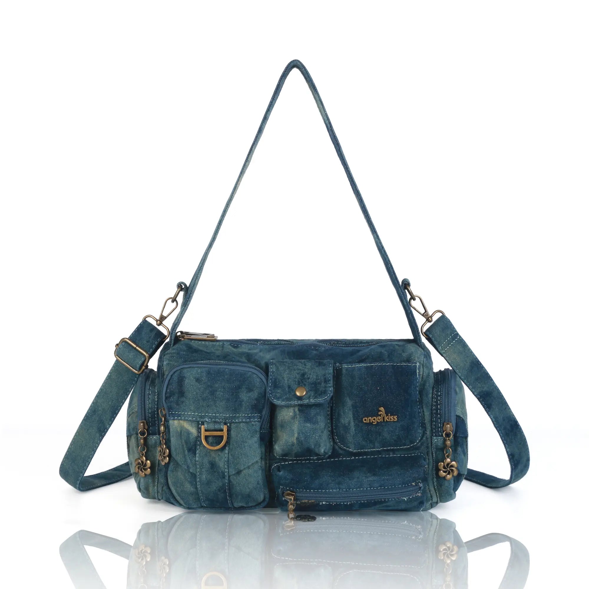 European Washed Denim Tote – 3-in-1 Handbag, Shoulder Bag & Wallet
