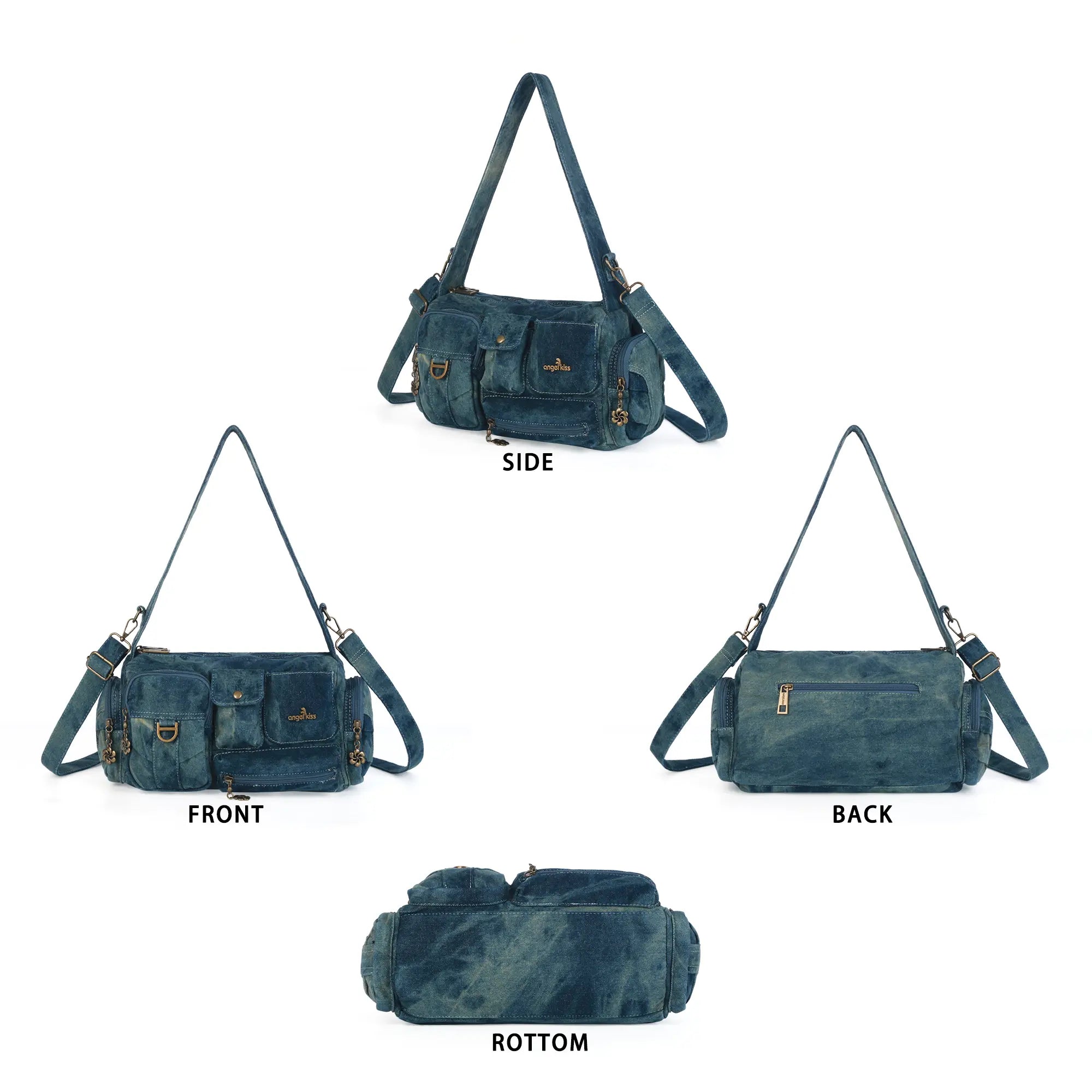 European Washed Denim Tote – 3-in-1 Handbag, Shoulder Bag & Wallet