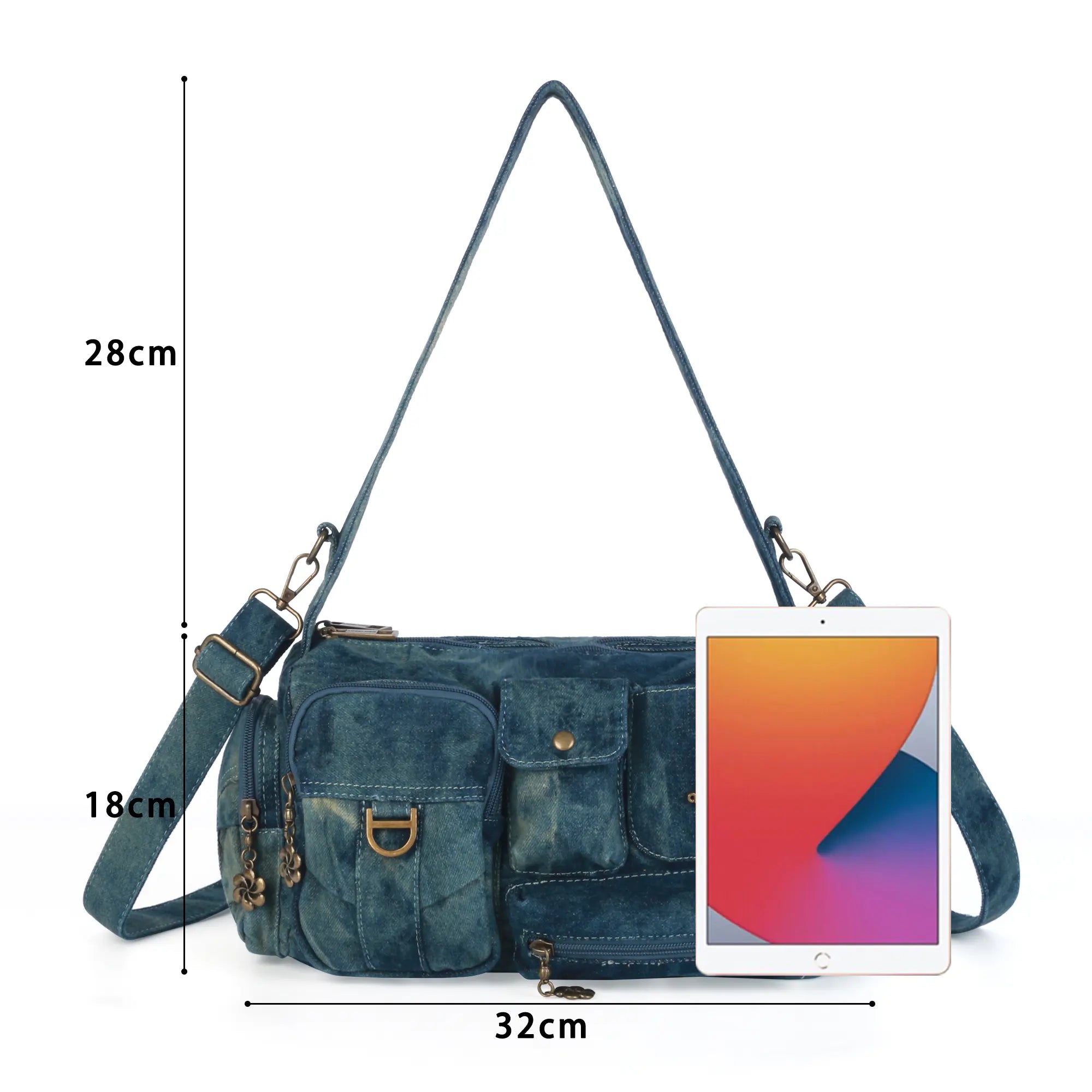 European Washed Denim Tote – 3-in-1 Handbag, Shoulder Bag & Wallet