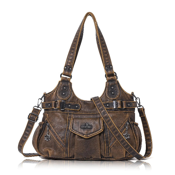 Multi-Pocket Vegan Leather Tote Crossbody Bag | 5 Colors Available