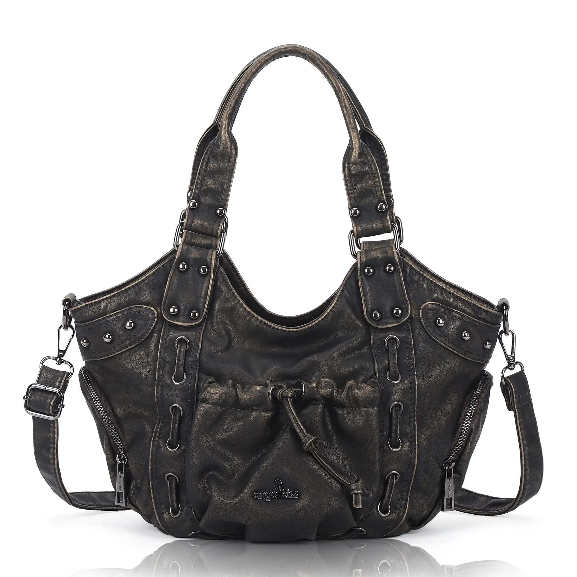 えりなです 美品　ファイティングバッグ Classic Multi-Color Drawstring Rivet Vintage Shoulder Crossbody