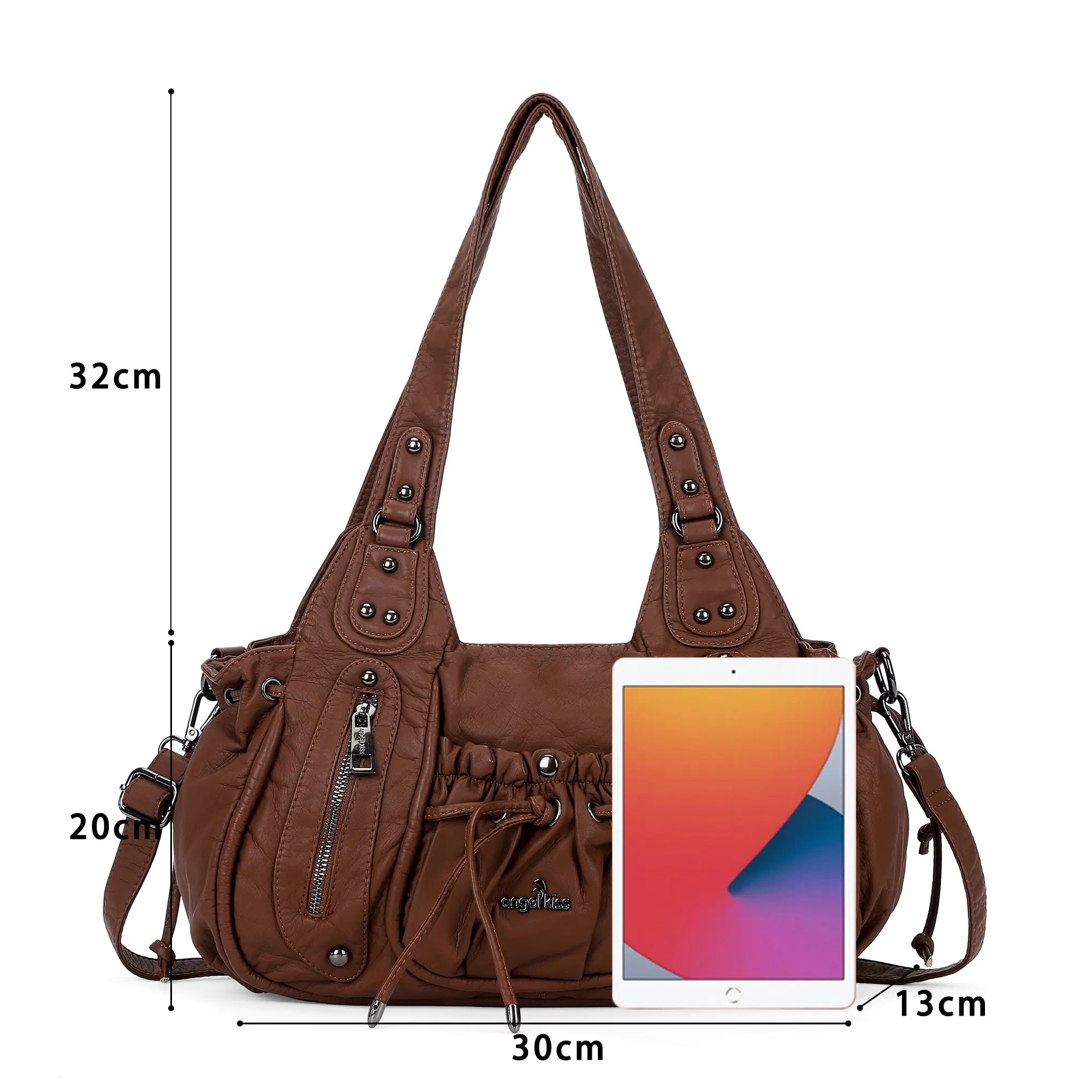 Multi-Pocket Vegan Leather Tote Shoulder Bag for Women – Angelkiss Bag