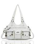Vintage Bronze PU Leather Handbag – Multi-Pocket Shoulder Tote & Crossbody Bag