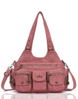 Vintage Bronze PU Leather Handbag – Multi-Pocket Shoulder Tote & Crossbody Bag