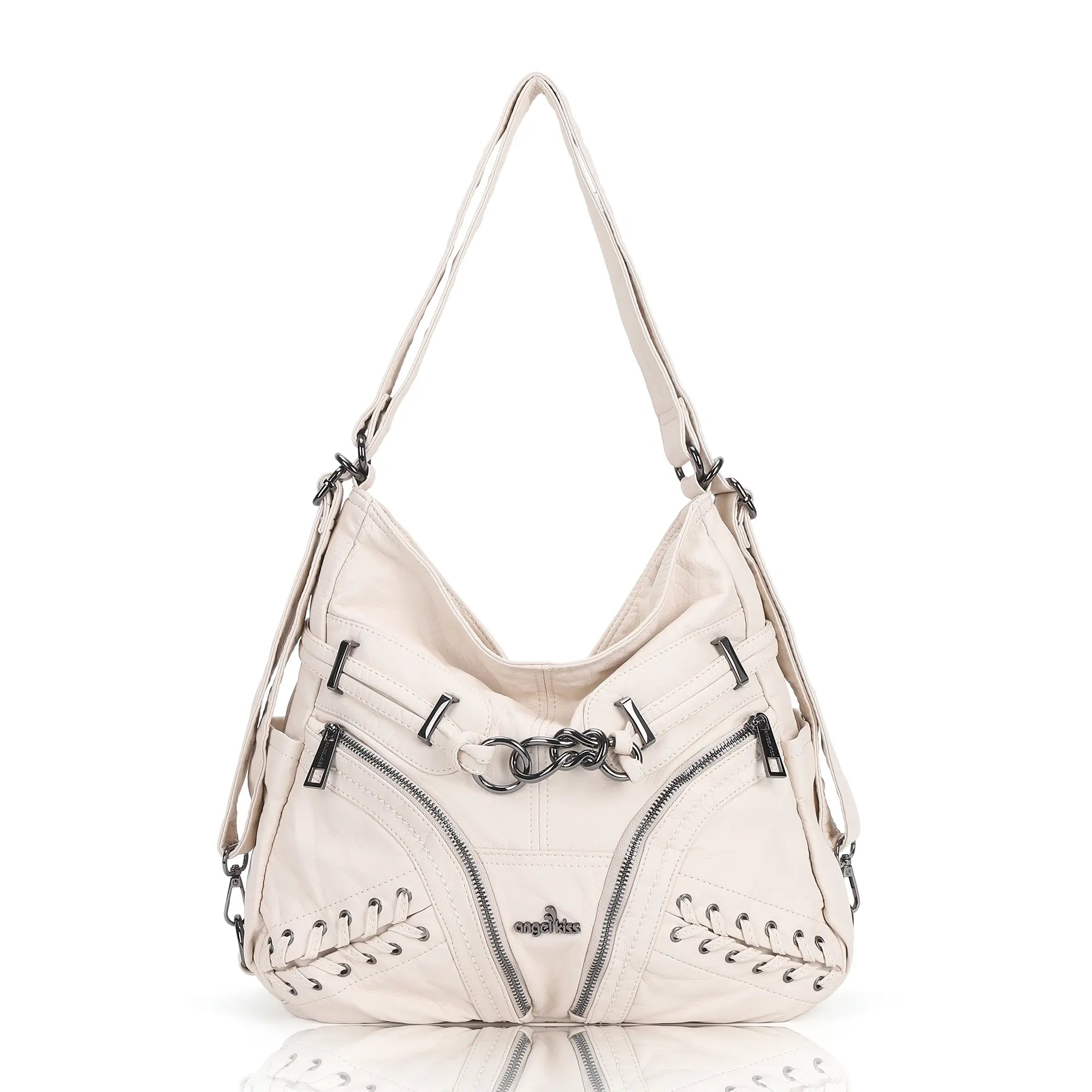 Angelkiss Vintage PU Leather Multi-Pocket Shoulder Handbag