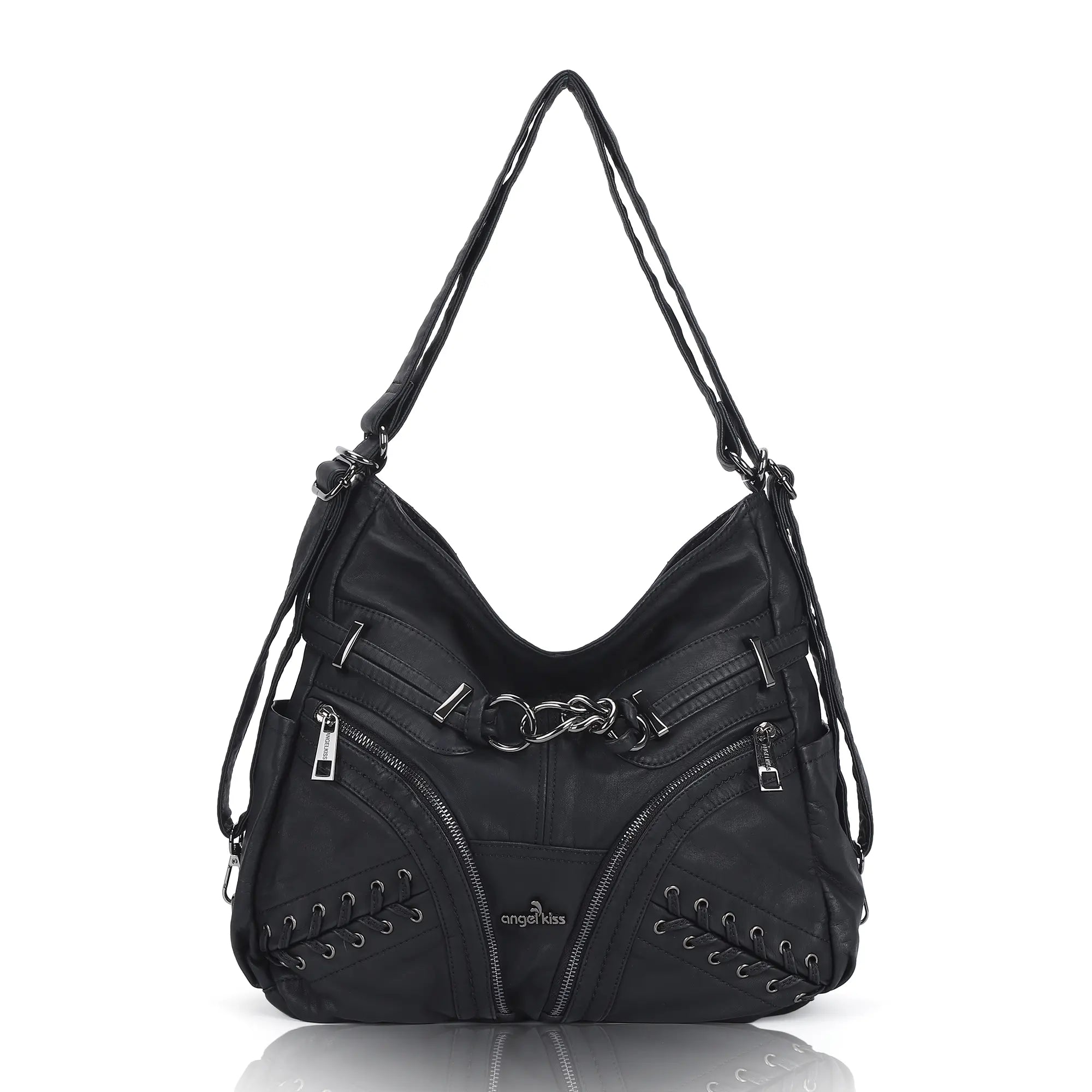 Angelkiss Vintage PU Leather Multi-Pocket Shoulder Handbag