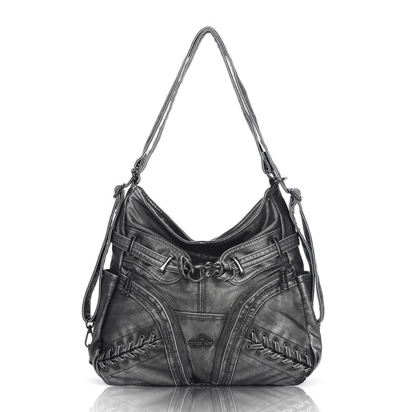 Angelkiss Vintage PU Leather Multi-Pocket Shoulder Handbag