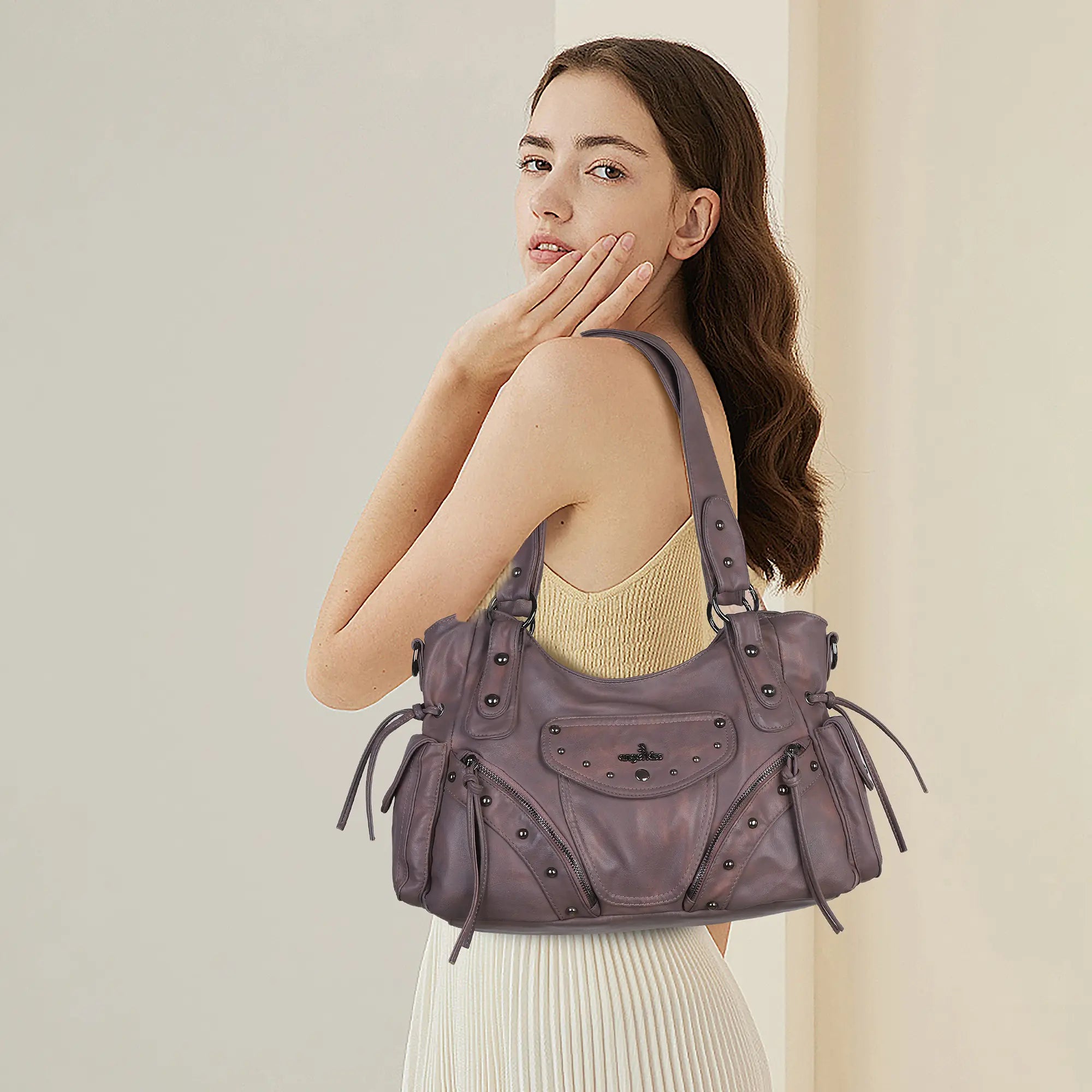 Faded Violet Vegan Leather Tote / Crossbody Bag