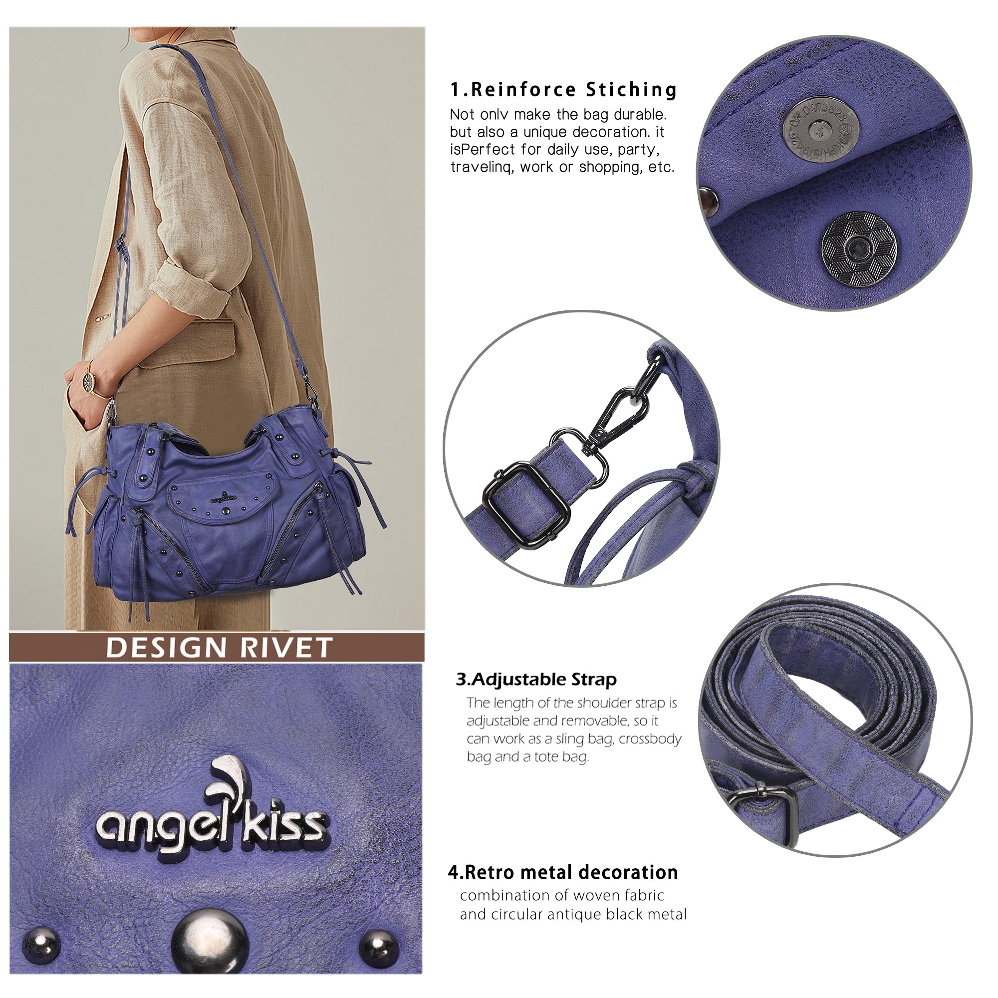 Faded Violet Vegan Leather Tote / Crossbody Bag