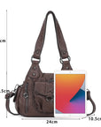 Angelkiss Women’s Vegan Leather Shoulder Handbag – Multi-Pocket Vintage Tote Bag with Adjustable Strap