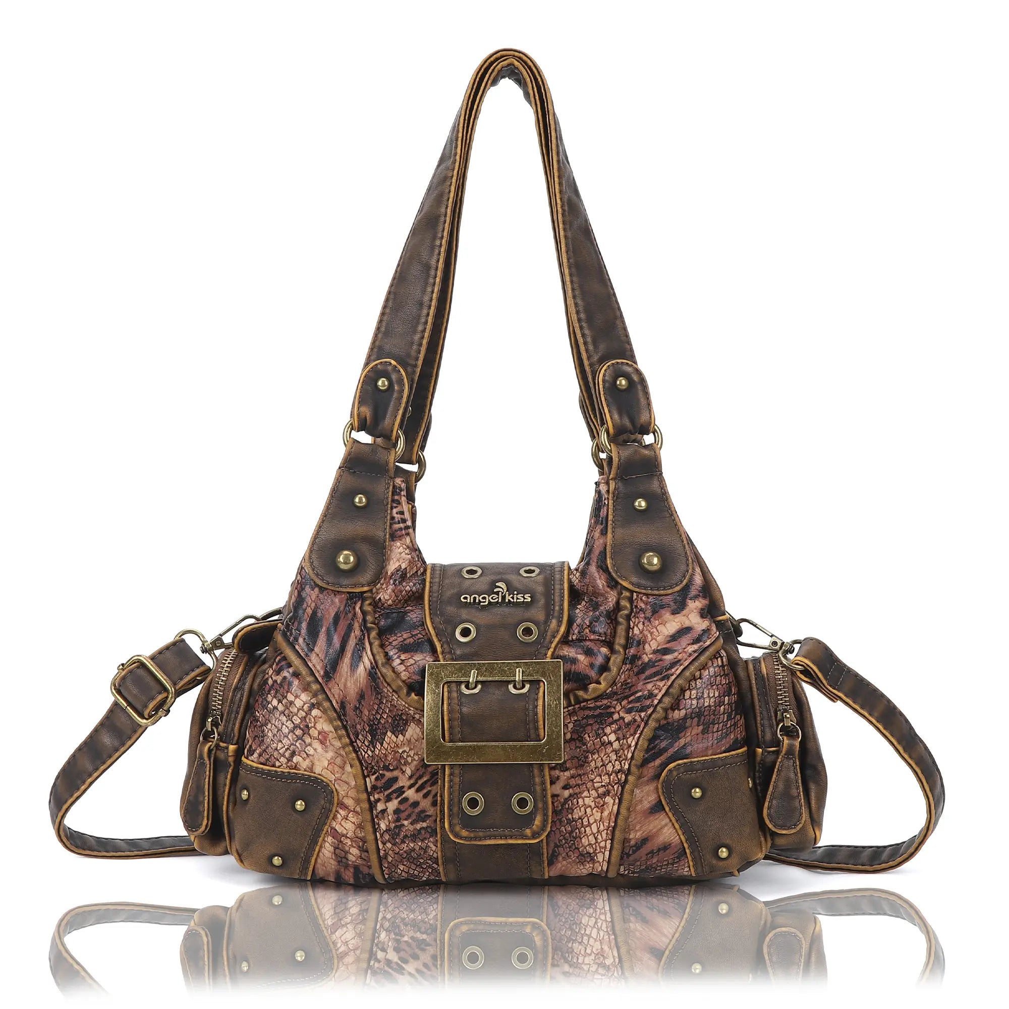 Retro Trend Patchwork Leopard Print Vegan Leather Shoulder Tote