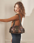 Retro Trend Patchwork Leopard Print Vegan Leather Shoulder Tote Bag