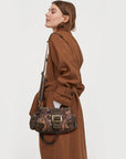 Retro Trend Patchwork Leopard Print Vegan Leather Shoulder Tote Bag