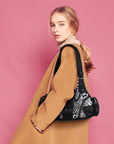 Retro Trend Patchwork Leopard Print Vegan Leather Shoulder Tote Bag