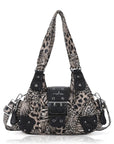 Retro Trend Patchwork Leopard Print Vegan Leather Shoulder Tote Bag