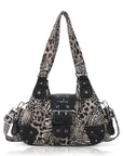 Retro Trend Patchwork Leopard Print Vegan Leather Shoulder Tote Bag