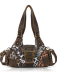 Retro Trend Patchwork Leopard Print Vegan Leather Shoulder Tote Bag