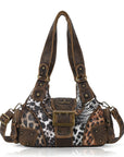 Retro Trend Patchwork Leopard Print Vegan Leather Shoulder Tote Bag