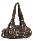 Retro Trend Patchwork Leopard Print Vegan Leather Shoulder Tote Bag