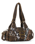 Retro Trend Patchwork Leopard Print Vegan Leather Shoulder Tote Bag