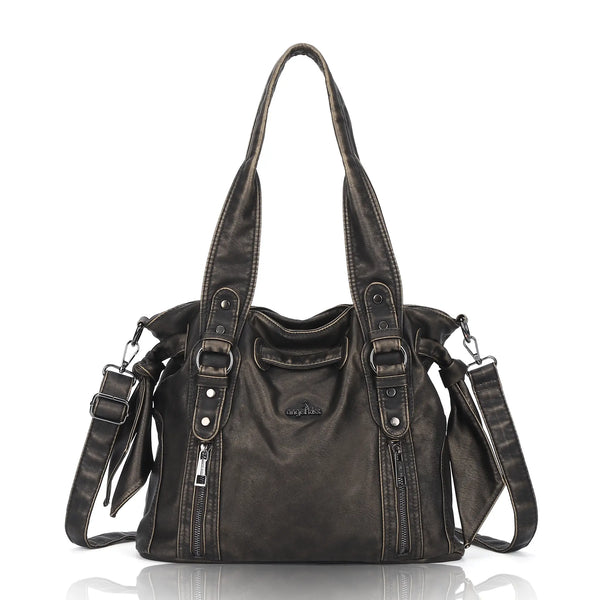 Angelkiss Vintage PU Tote Bag | Large Capacity Shoulder & Crossbody Handbag for Everyday Use