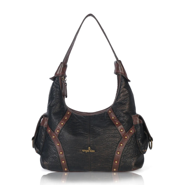 Modern Trendy Vintage Vegan Leather Hobo Tote Shoulder Bag