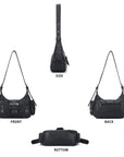 Washed Y2K Buckle Shoulder Bag with Floral Zipper Detail