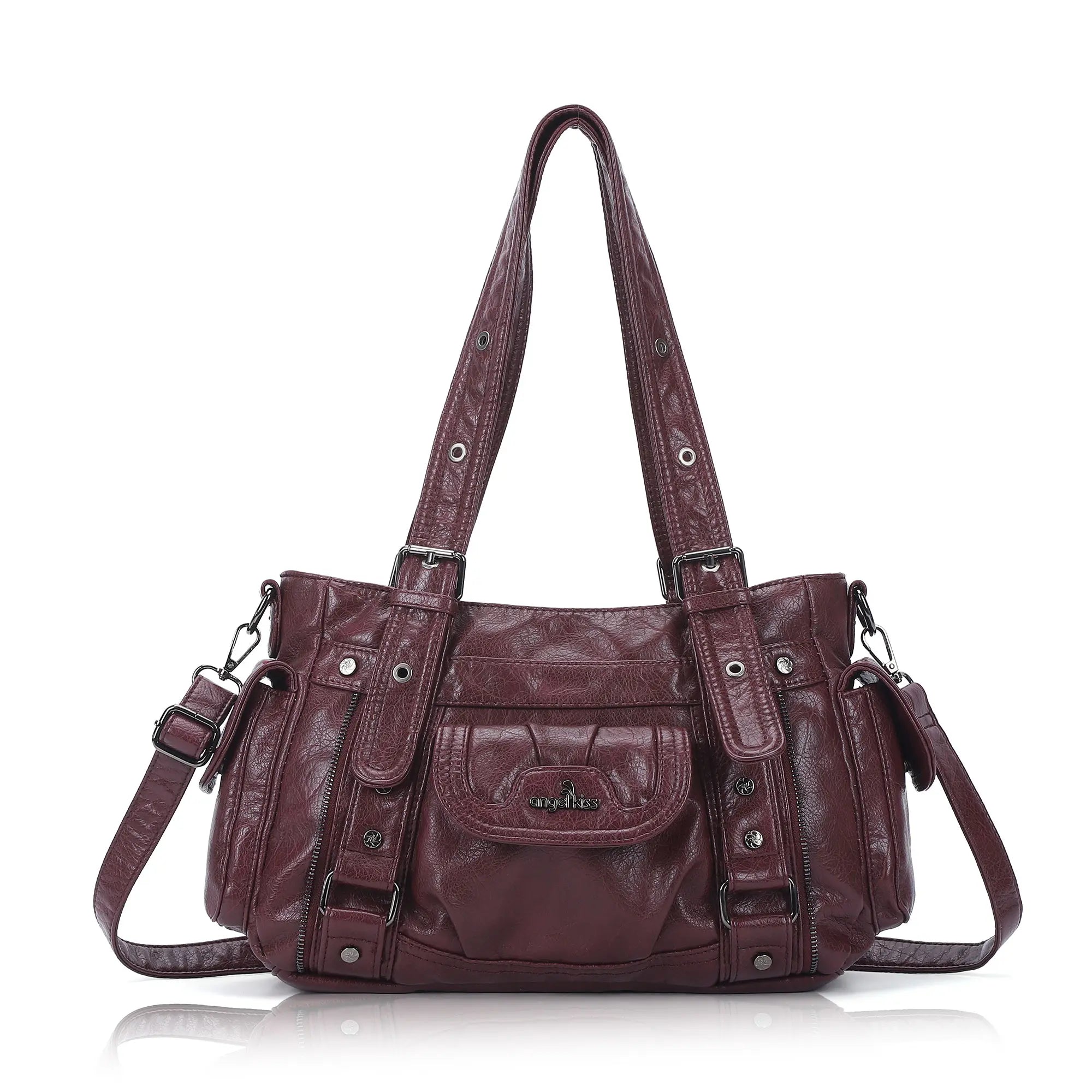 Textured Multi-Pocket Shoulder Bag with Rivet Details – Angelkiss Bag