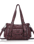 Textured Multi-Pocket Shoulder Bag with Rivet Details