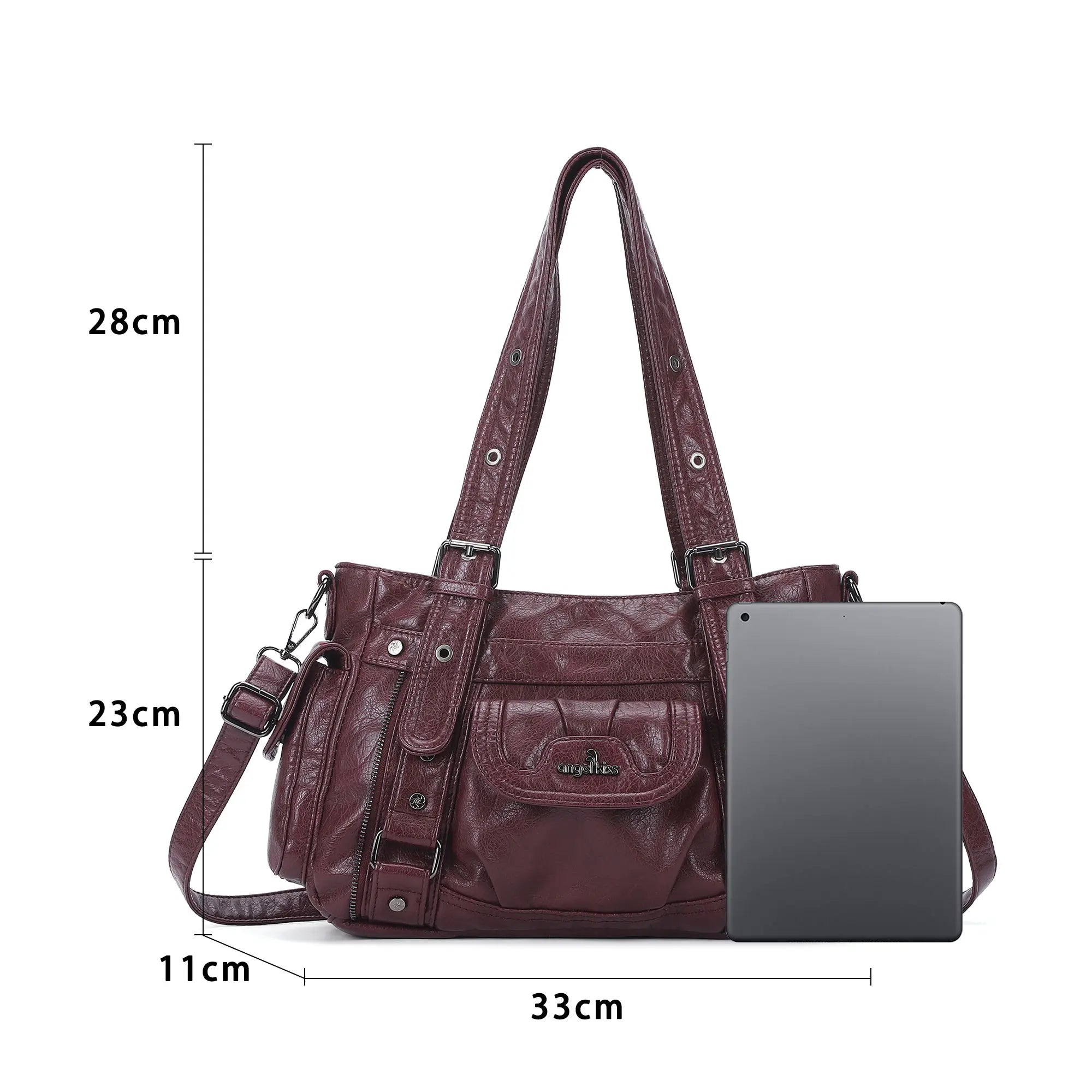 Textured Multi-Pocket Shoulder Bag with Rivet Details – Angelkiss Bag