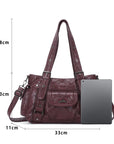 Textured Multi-Pocket Shoulder Bag with Rivet Details