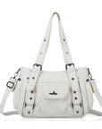 Textured Multi-Pocket Shoulder Bag with Rivet Details