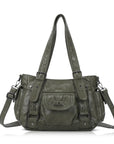 Textured Multi-Pocket Shoulder Bag with Rivet Details