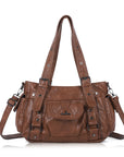 Textured Multi-Pocket Shoulder Bag with Rivet Details