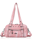 Tie-Dye Multi-Pocket Shoulder Tote Bag with Studded Zipper Details