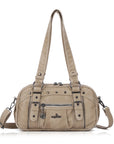 Tie-Dye Multi-Pocket Shoulder Tote Bag with Studded Zipper Details