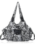 Washed leopard print PU multi-pocket shoulder bag for women-Angelkiss Bag