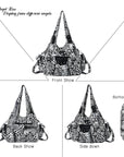 Washed leopard print PU multi-pocket shoulder bag for women-Angelkiss Bag