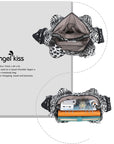 Washed leopard print PU multi-pocket shoulder bag for women-Angelkiss Bag