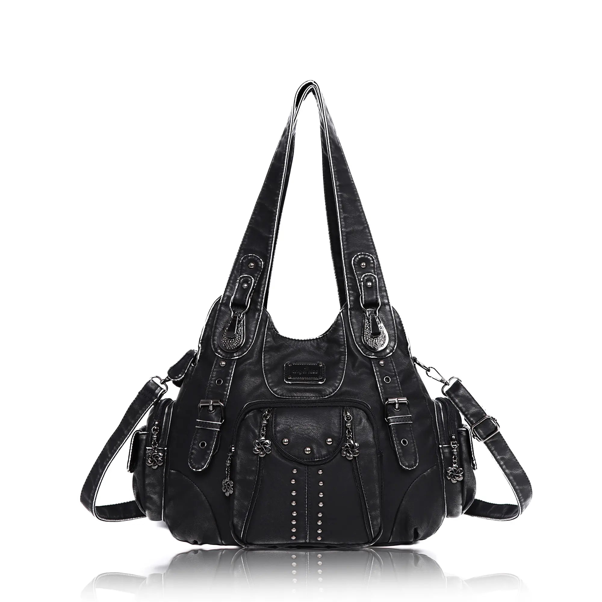 Bolso de hombro vintage de gran capacidad de PU lavado en color sólido