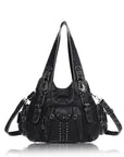 Washed PU solid color vintage large capacity shoulder bag