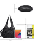 Washed PU solid color vintage large capacity shoulder bag