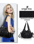 Washed PU solid color vintage large capacity shoulder bag