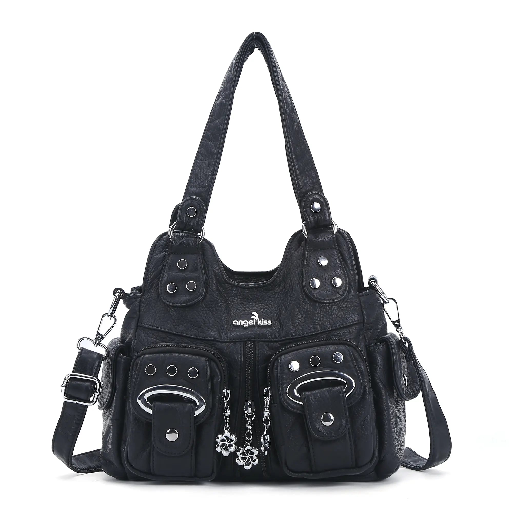 バッグ Vintage shoulder bag Stylish PU Leather Women's Shoulder Bag with Tie Dye Wash