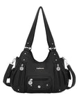 Vintage do old wash PU leather women's shoulder bag tote bag